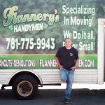 Todd leaning against the Flannery's Handymen moving truck